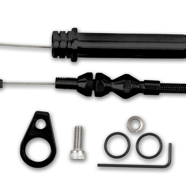 46" HI-TECH BLACK STAINLESS STEEL HOUSING 4L60 TUNED-PORT KICKDOWN CABLE W/ BLACK FITTINGS