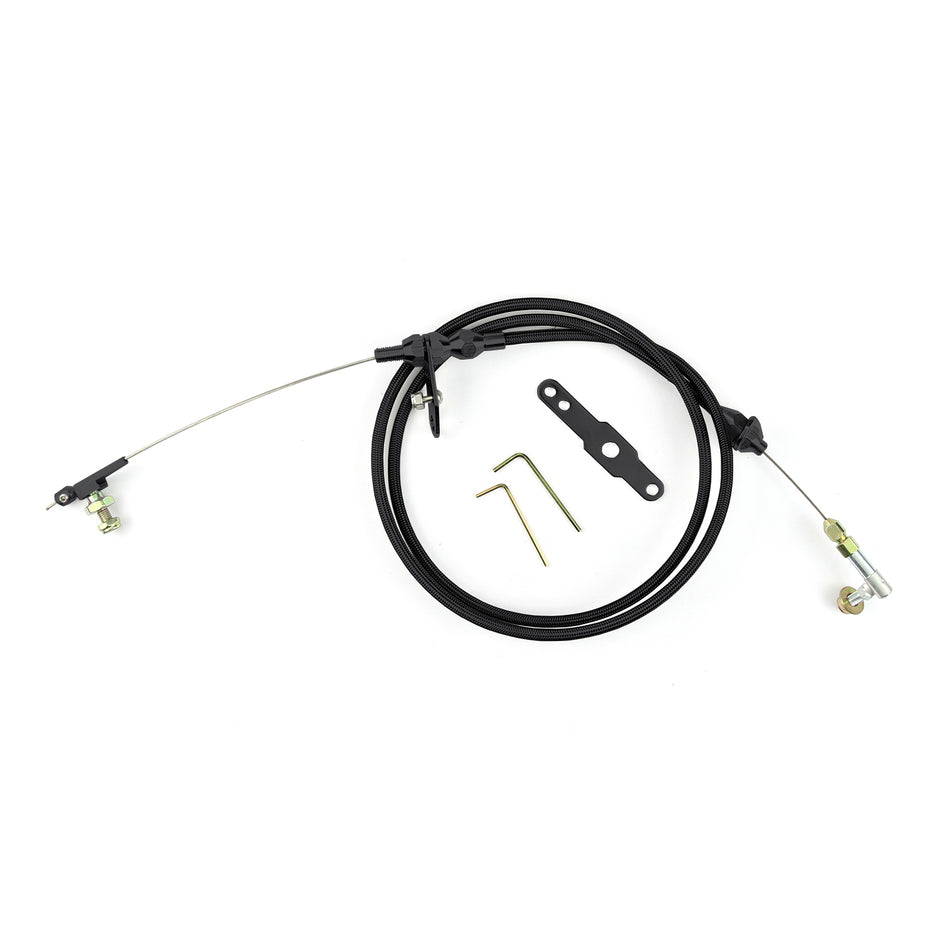 48" HI-TECH BLACK STAINLESS STEEL HOUSING 518 BLOWER DRIVE KICKDOWN CABLE W/ BLACK FITTINGS
