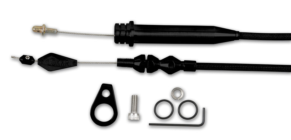 46" HI-TECH BLACK STAINLESS STEEL HOUSING 700 TUNED-PORT KICKDOWN CABLE W/ BLACK FITTINGS