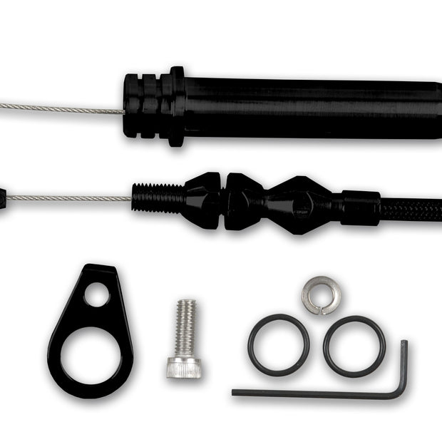 46" HI-TECH BLACK STAINLESS STEEL HOUSING 700 TUNED-PORT KICKDOWN CABLE W/ BLACK FITTINGS