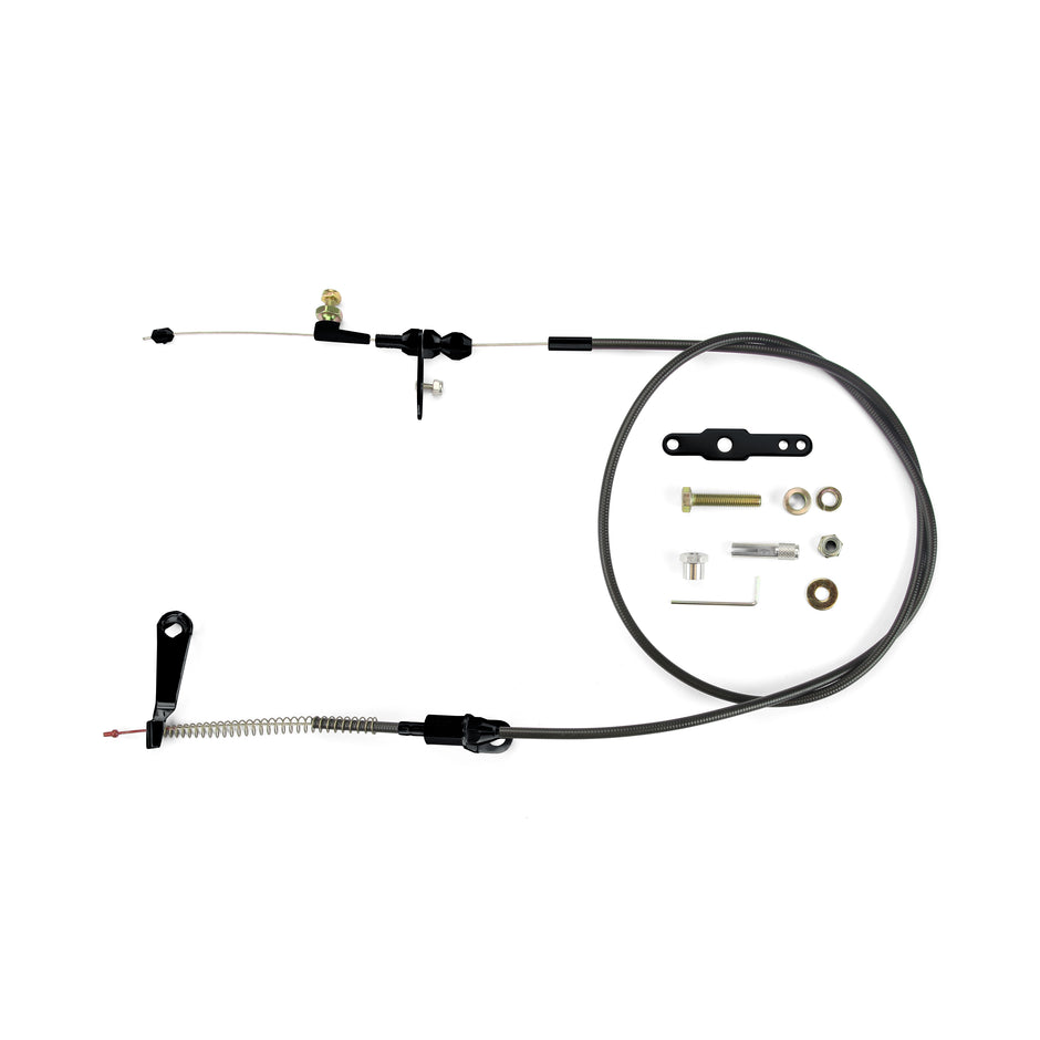 48" UNIVERSAL BLACK HOUSING AOD BLOWER DRIVE KICKDOWN CABLE W/ BLACK FITTINGS