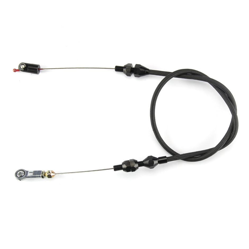 24" HI-TECH BLACK STAINLESS STEEL HOUSING BARRY GRANT 6 SHOOTER THROTTLE CABLE W/ BLACK FITTINGS