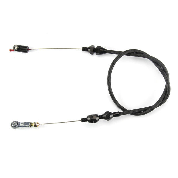 36" HI-TECH BLACK STAINLESS STEEL HOUSING BARRY GRANT 6 SHOOTER THROTTLE CABLE W/ BLACK FITTINGS