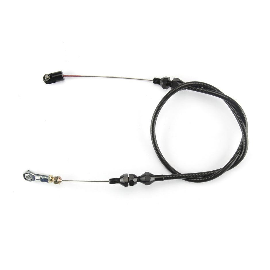 24" UNIVERSAL BLACK HOUSING BARRY GRANT 6 SHOOTER THROTTLE CABLE W/ BLACK FITTINGS