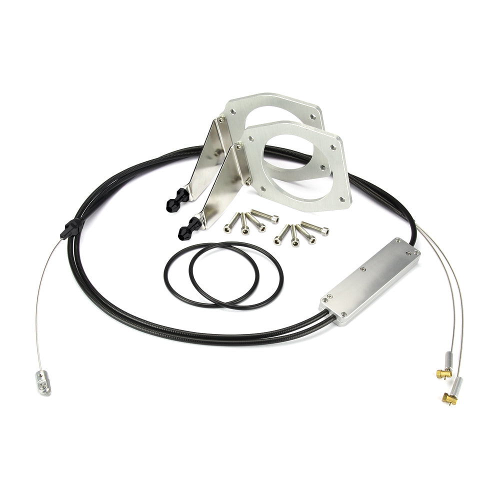 UNIVERSAL BLACK HOUSING HOLLEY DUAL PLENUM 92MM INTAKE THROTTLE CABLE W/ BLACK FITTINGS