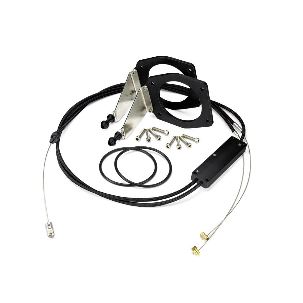 HI-TECH BLACK STAINLESS STEEL HOUSING HOLLEY DUAL PLENUM 102MM INTAKE THROTTLE CABLE W/ BLACK FITTINGS