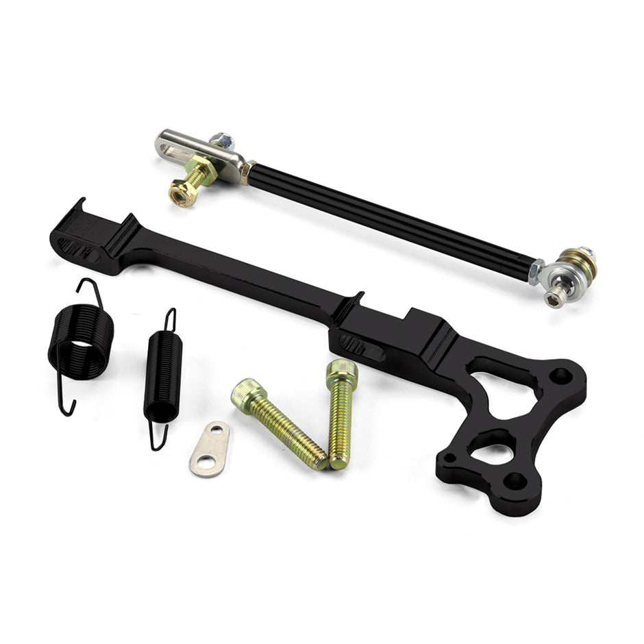 BRACKET EDELBROCK CARB W/PROGRESSIVE LINKAGE ROD BLACK BILLET ALUMINUM WITH BLAC