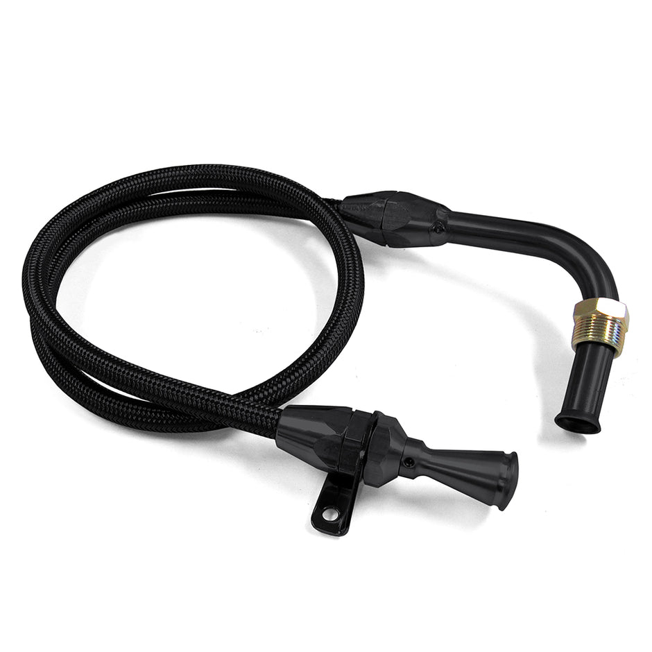 36" HI-TECH FLEXIBLE BLACK STAINLESS FIREWALL MOUNT TRANS DIPSTICK FOR C-4 PAN FILL