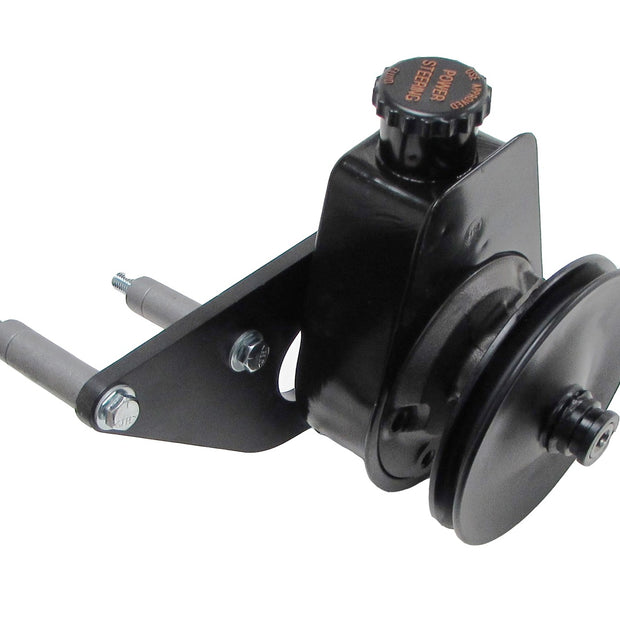 Borgeson - Power Steering Pump Kit - P/N: 800336 - Ford power steering pump upgrade. Fits Ford FE 390/428. Includes Saginaw pump, bracket, pulley and hardware. Painted black.
